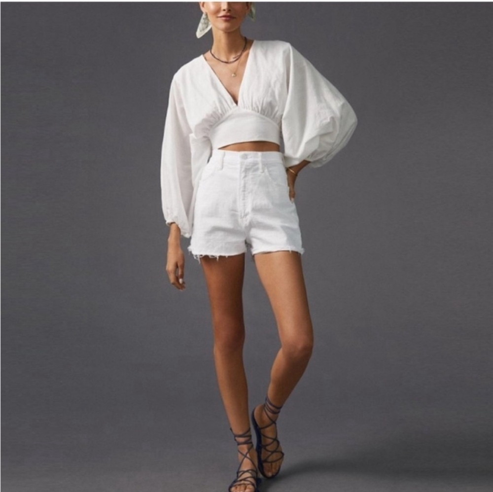 Mother Superior High Waisted Tunnel Vision Cuff Fray Short in Totally Innocent